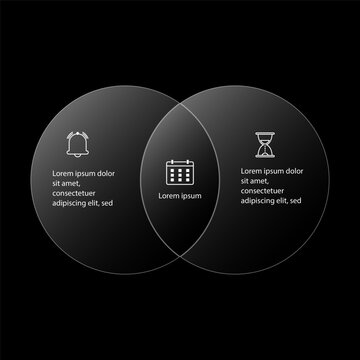Dark Glassmorphism Venn Diagram Infographic Template with Overlapping Circles and Modern Business Presentation Layout
