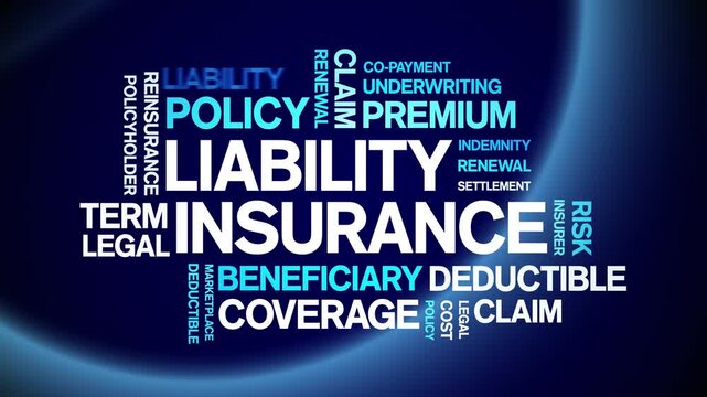 Liability insurance animated word cloud-text design animation tag kinetic typography seamless loop.