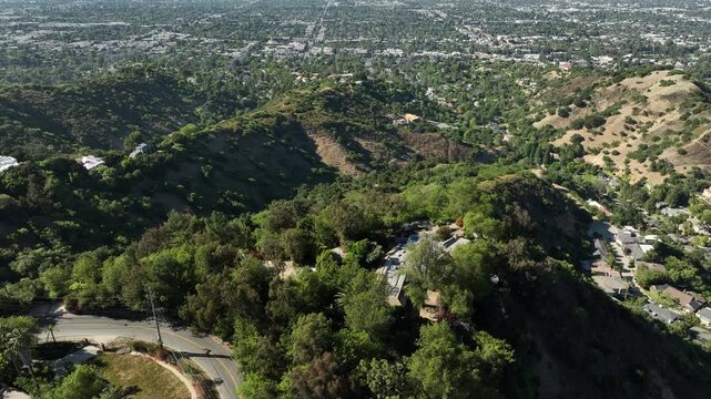 San Fernando Valley Aerial Shot of Sherman Village from Beverly Hills Tilt Up Back