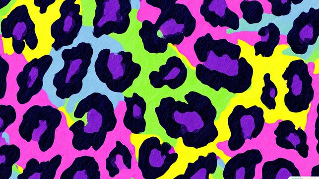Vibrant, abstract animal print with bold, neon-colored spots and textures