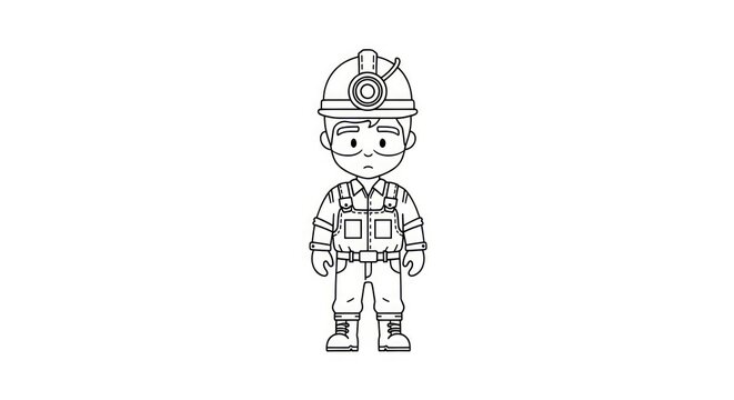 Cartoon miner in safety gear standing.