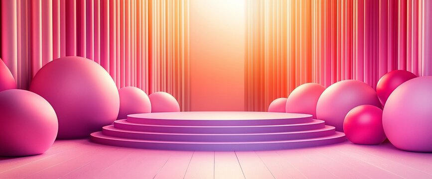Pink stage, spheres backdrop, product display