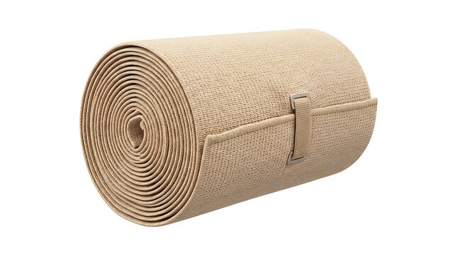 Rolled tan elastic compression bandage for injuries