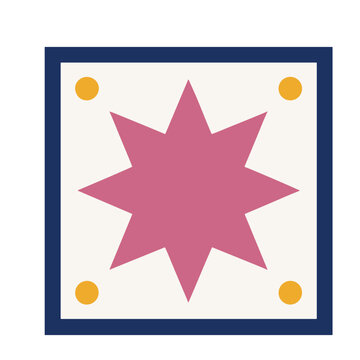 Pink starburst with yellow dots on cream background
