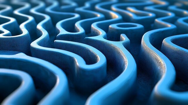 Abstract Maze Challenge: A complex and intricate abstract maze rendered in vivid blue, with winding paths and challenging turns, symbolizing complexity and problem-solving.