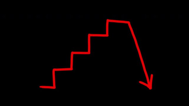 Hand-drawn red arrow animation, pointing down, up to down arrow movement on transparent background