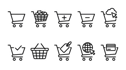 E-commerce shopping cart and retail line icons. © pangestu
