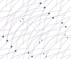 Fototapeta premium Abstract starry night background. Purple lines and blue stars on white. Celestial graphic design element