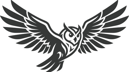 Fototapeta premium Black and white stylized owl flying.