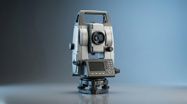 Total station 3D render advanced surveying instrument engineered for coordinate measurement mapping and construction planning