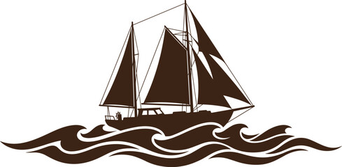 Boat With Ocean Waves Silhouette Vector © Sundas