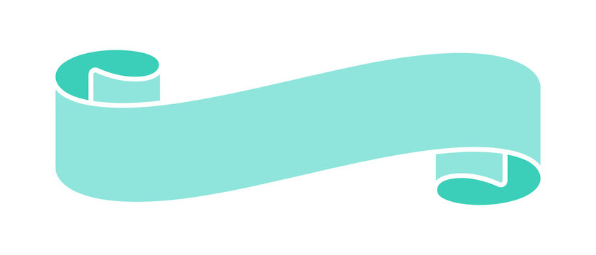 Turquoise wavy scroll ribbon banner icon as clean cutout