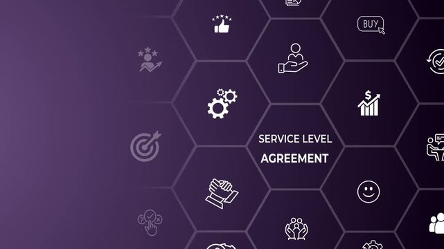 Service Level Agreement business idea on the colorful background. Service performance tracking to reduce the uncertainty the customer in process. 4k video animation. Motion graphics of (SLA) idea. 