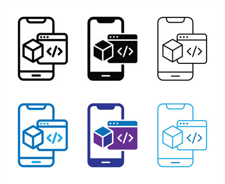 Mobile application development environment concept with smartphone interface vector icons.
