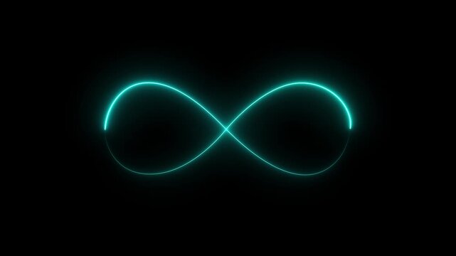 Glowing infinity sign seamless loop . Animation of seamless loop Neon light isolated Eternity concept. Mathematical symbol Infinity symbol appears glowing abstract 4K, technology animation.