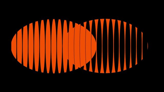 Two overlapping orange striped ovals forming a figure eight shape resembling merging sound waves or an infinity equalizer with a smooth glowing today