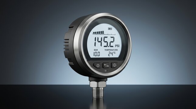 Digital pressure gauge 3D render electronic pressure measuring instrument designed for accurate monitoring and diagnostics