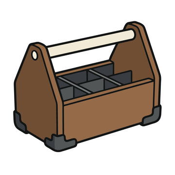 Wooden Caddy with Handle and Compartments