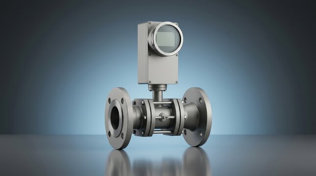 Flow meter 3D render fluid measurement instrument engineered for flow monitoring process control and system evaluation