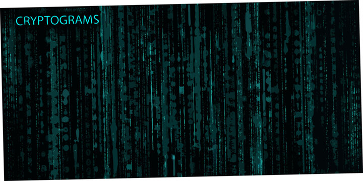 Digital Rain Pattern With Cryptograms Teal And Black Background