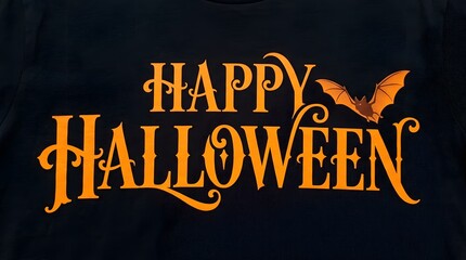 Fototapeta premium Happy halloween typography design with a flying bat on a black background