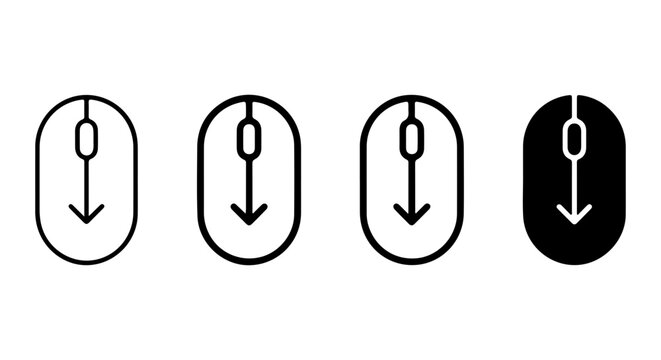 Computer Mouse Icons, Scroll Down Symbols, Vector Clicks, Digital Navigation Elements