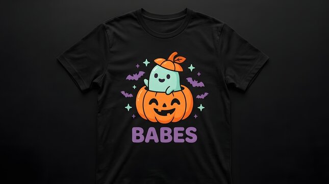 Cute halloween tshirt design with ghost in a pumpkin and babes text