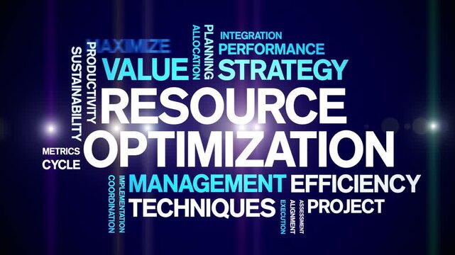 Resource Optimization animated word cloud-text design animation tag kinetic typography seamless loop.