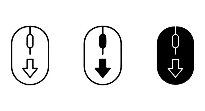 Computer Mouse Icons, Scroll Down Symbols, Cursor Pointer Vector Set