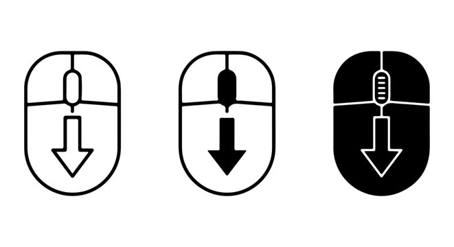 Computer Mouse Icons, Scroll Down Symbols, Vector Clicks, Digital Navigation Elements