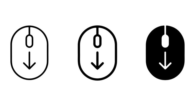 Computer Mouse Scroll Icons, Down Arrow Cursor Symbols, Vector Set for Web and UI Design