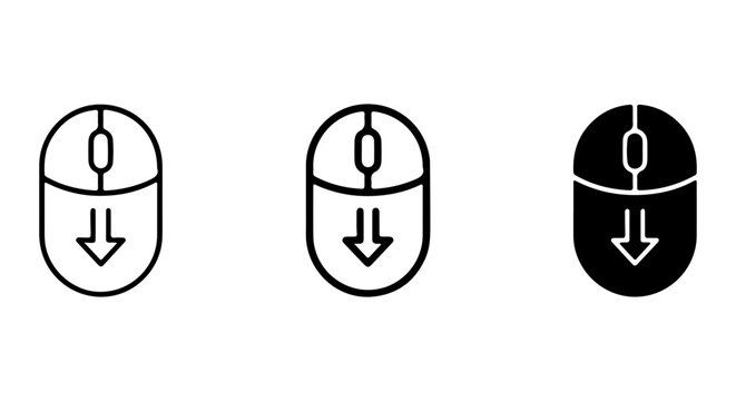 Computer Mouse Icons, Scroll Down Cursor Symbols, Vector Clicks and Navigation Elements