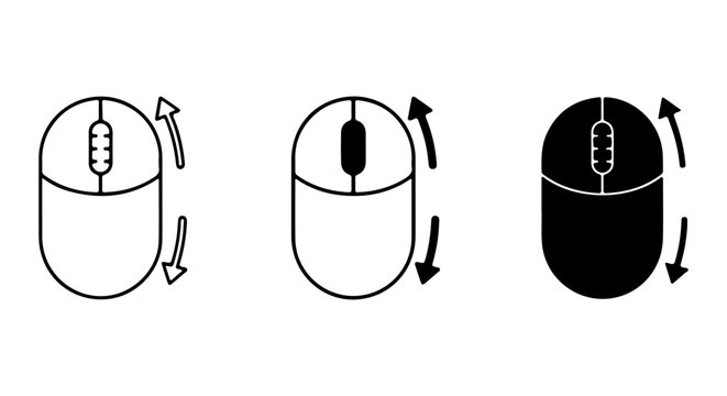 Computer Mouse Scroll Icons, Cursor Navigation Symbols, Digital Input Device Graphics, Vector Set