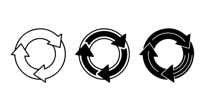 Recycle Arrows Icon Set, Circular Motion Symbols, Sustainable Process Vector Graphics