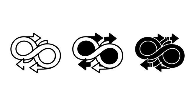 Infinity Loop Arrows, Continuous Cycle Icons, Endless Process Symbols, Vector Set