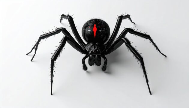 Black Widow Spider with Red Hourglass Marking on White Background.