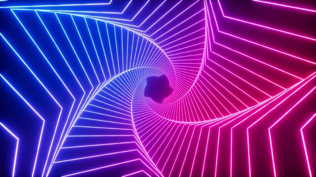 Twist tunnel background with a gradient of blue and magenta colors, 3d rendering.