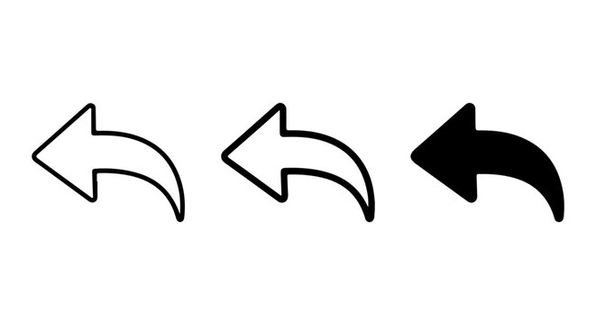 Reply Arrow Icons Set, Back Arrow Symbols, Undo Action Vector Graphics, Simple Navigation Elements