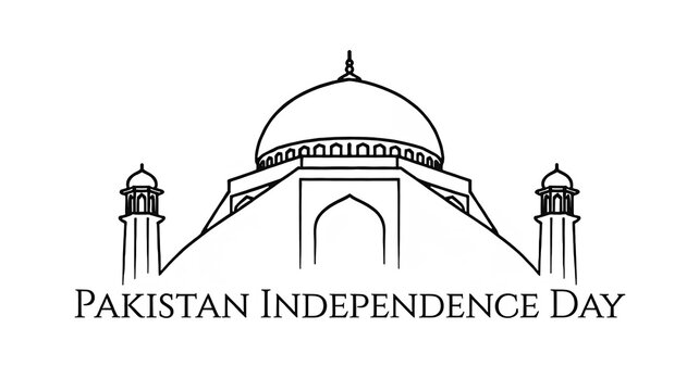 Simple black and white line art illustration of the mazar e quaid for independence day