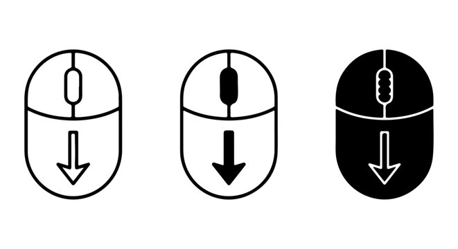 Computer Mouse Icons, Scroll Down Symbols, Click Navigation Vector Set