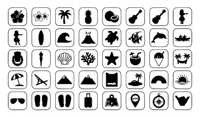 Tropical Hawaiian Paradise Vector Icon Pack with Aloha Culture Beach Surf Island and Vacation Symbols © Sojib