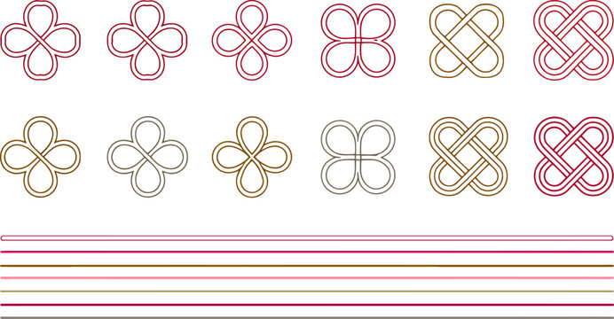 Celtic knot patterns and decorative borders in red and gold vector illustration