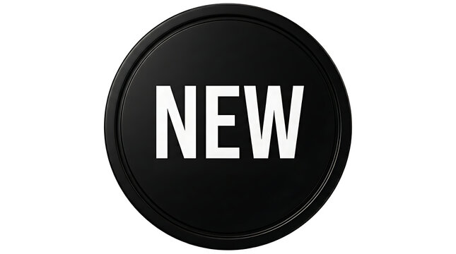 New word on black circle button.