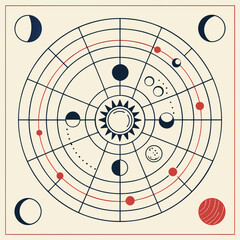 Celestial moon phases and planetary orbit circular diagram with celestial astronomy geometry © md