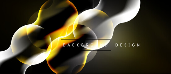 Naklejka premium Abstract flowing shapes, gold, white, black. Dynamic curves create modern background design. Light effects add depth, elegance.