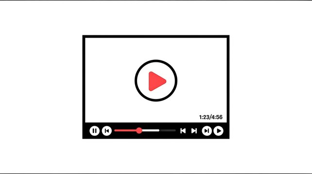 Play button icon, video player interface, multimedia control symbol, red triangle