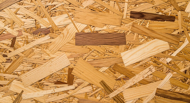 Detailed OSB texture and chipboard wood background panel for construction and carpentry