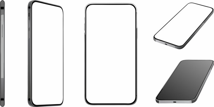 smartphone mockups in various angles on white background mockup device mobile phone angle perspective front side back