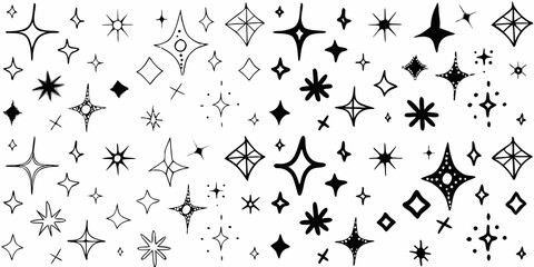 hand drawn sketchy stars on white background hand drawn white background black and white pattern astronomy cosmic space celestial drawing artwork © Bebdas