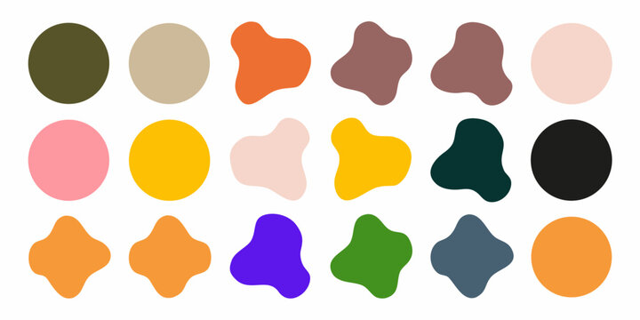 vibrant collection of colorful organic blob shapes on white background abstract art design pattern ellipse blobby form